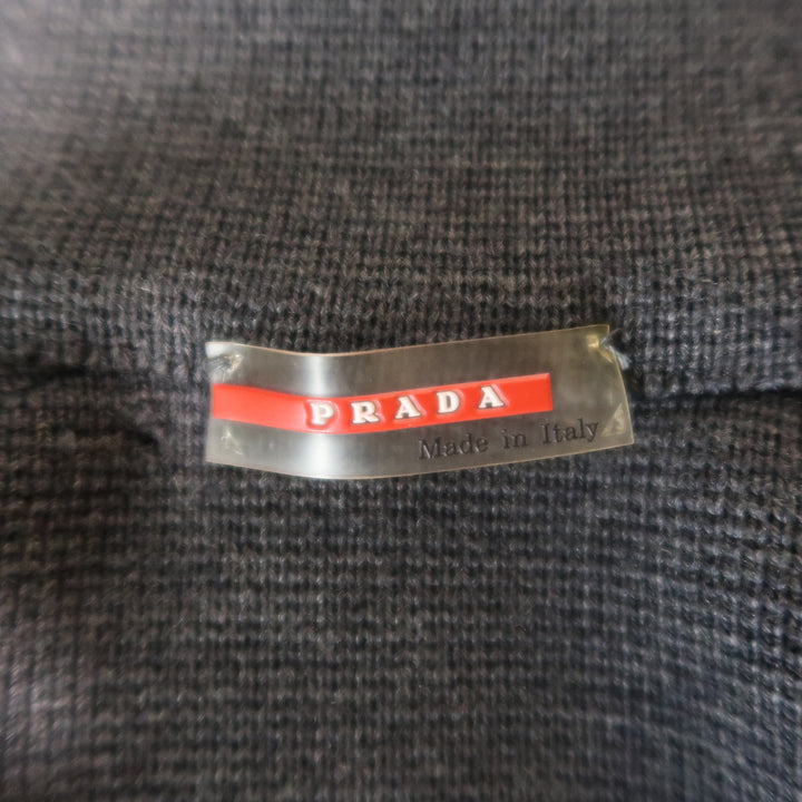 PRADA S Gray Wool Knit High Collar Black Padded Moto Sleeve Jacket