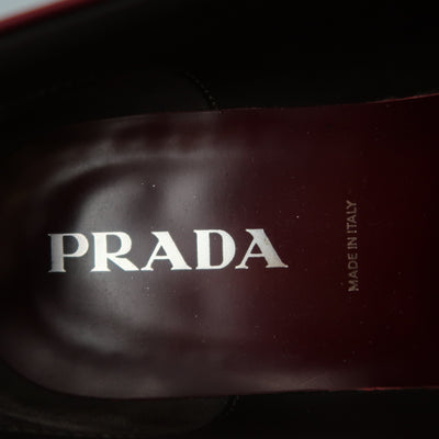 PRADA Size 11 Burgundy Solid Leather Square Toe Buckle Slip On Loafers