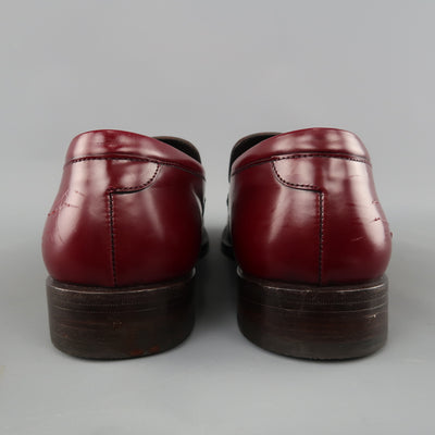 PRADA Size 11 Burgundy Solid Leather Square Toe Buckle Slip On Loafers