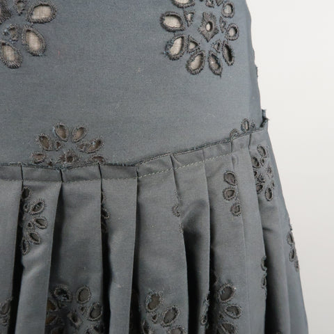 PRADA Size 2 Navy Cotton A-line Eyelet Skirt