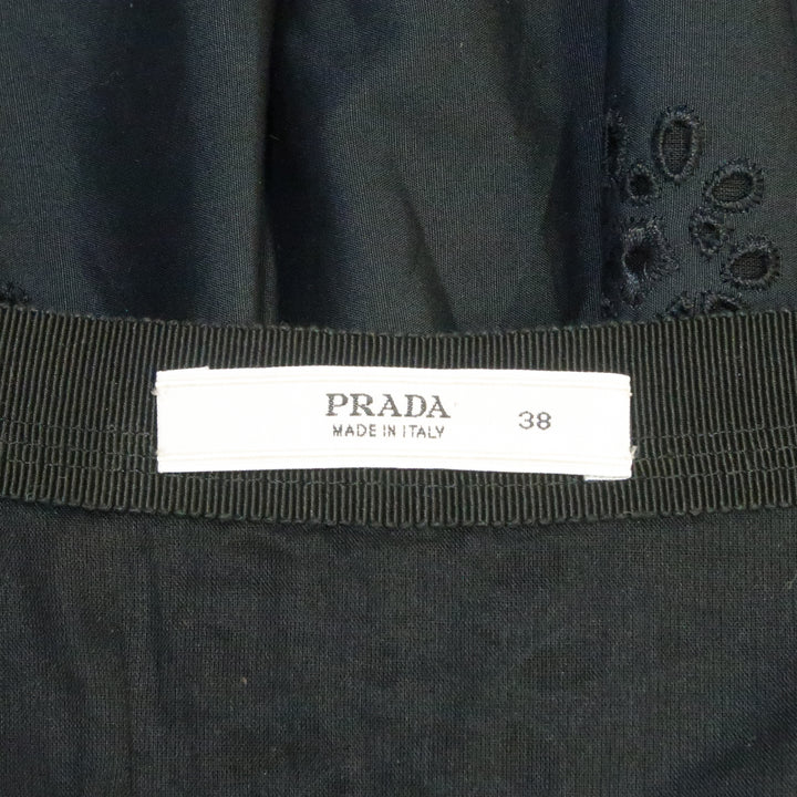 PRADA Size 2 Navy Cotton A-line Eyelet Skirt