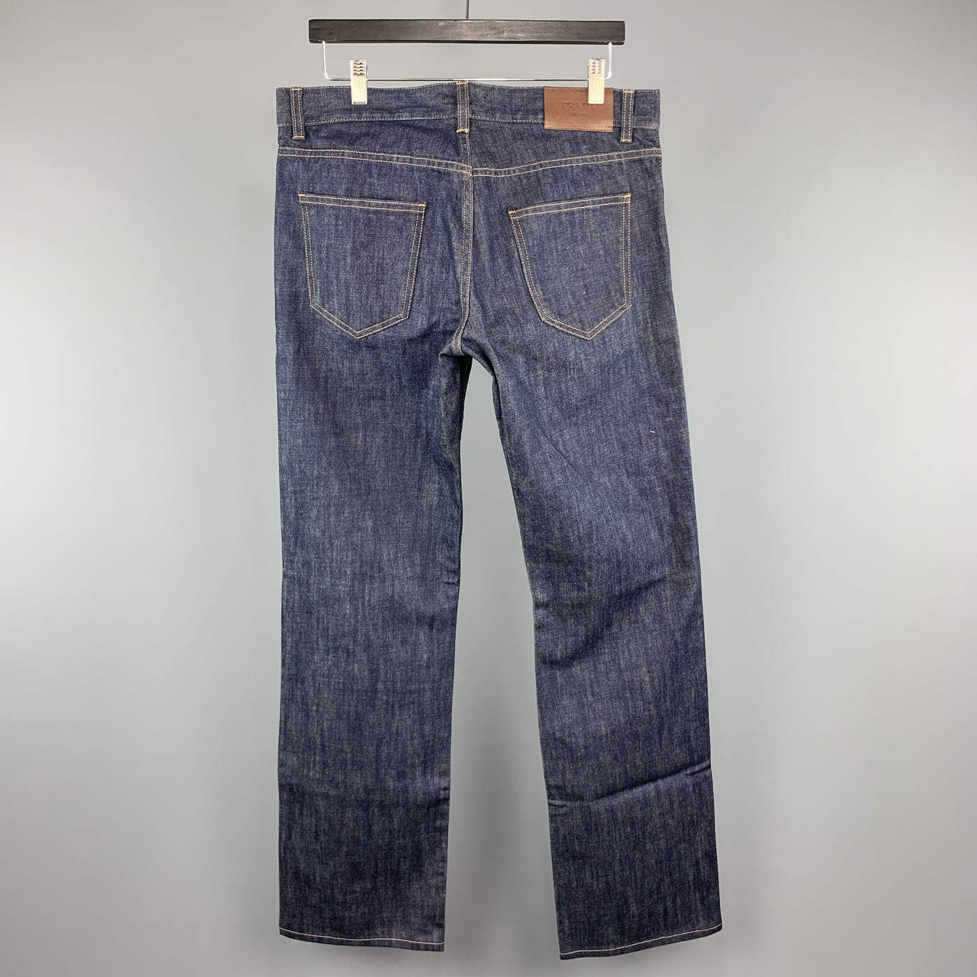 PRADA Size 33 x 34 Indigo Solid Cotton Button Fly Jeans