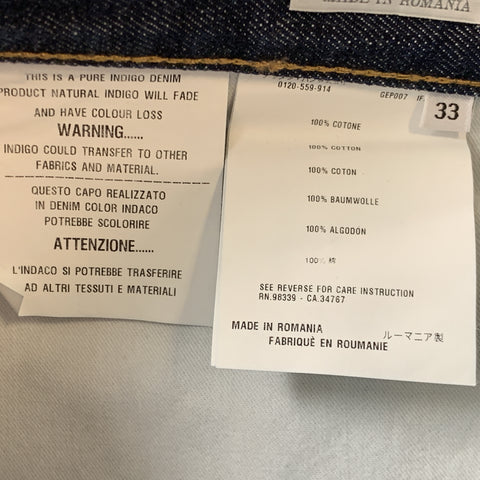 PRADA Size 33 x 34 Indigo Solid Cotton Button Fly Jeans