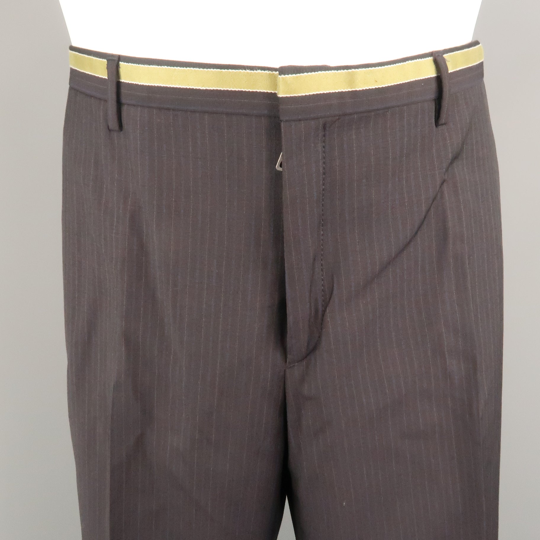 PRADA Size 34 Black Stripe Wool Flat Front Dress Pants – Sui