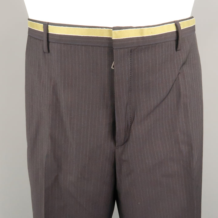 PRADA Size 34 Black Stripe Wool Flat Front Dress Pants