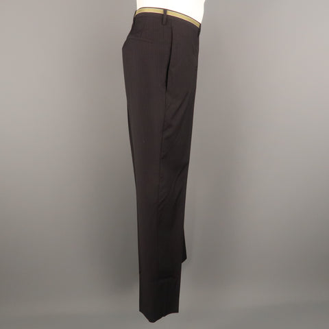 PRADA Size 34 Black Stripe Wool Flat Front Dress Pants