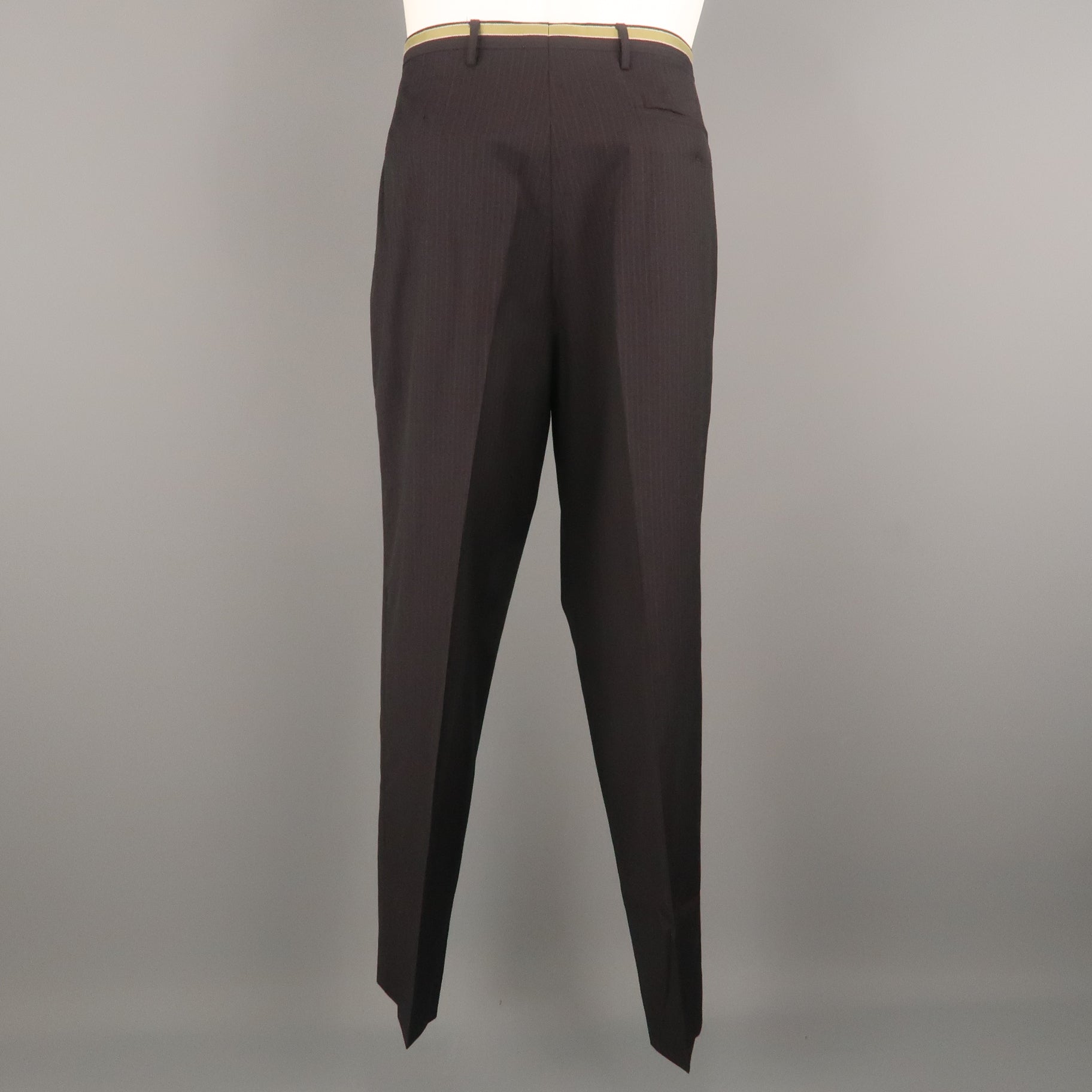 PRADA Size 34 Black Stripe Wool Flat Front Dress Pants – Sui