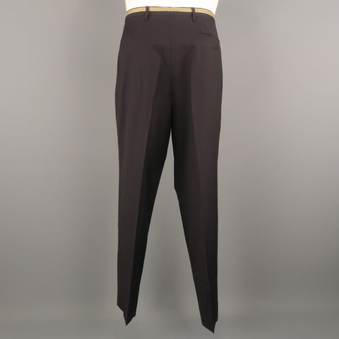 PRADA Size 34 Black Stripe Wool Flat Front Dress Pants