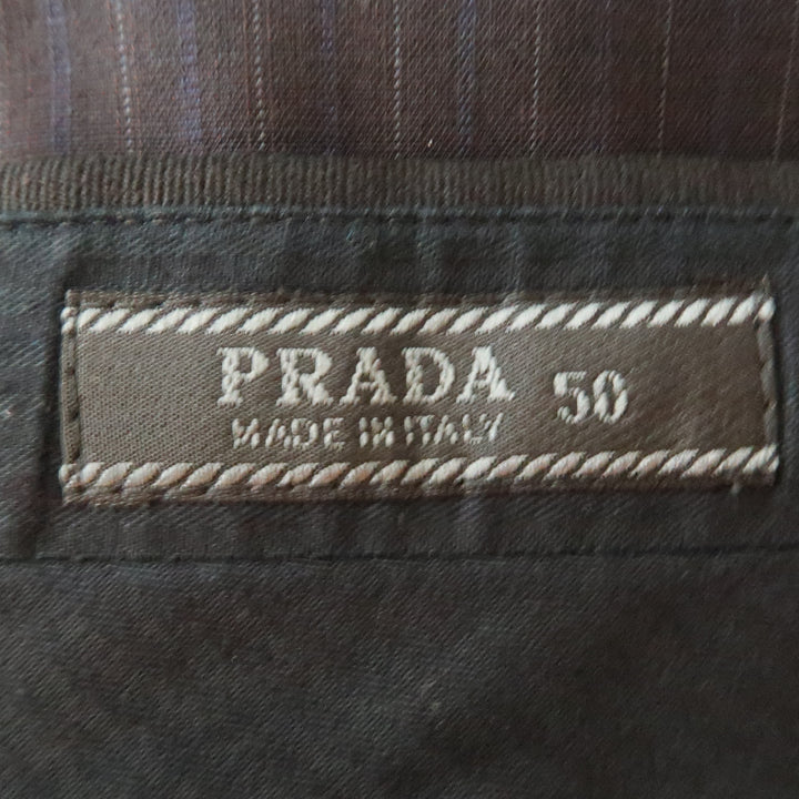 PRADA Size 34 Black Stripe Wool Flat Front Dress Pants