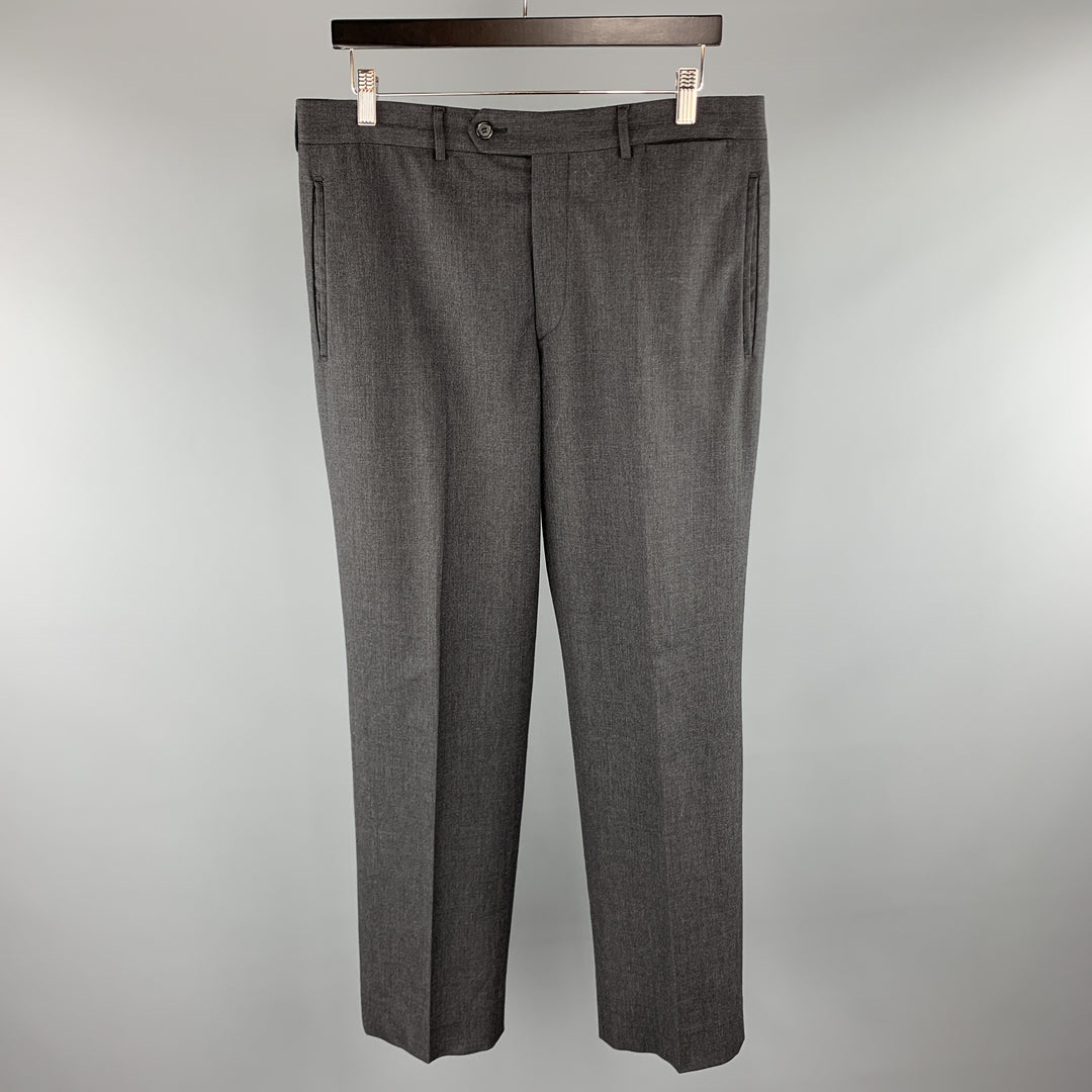 PRADA Size 34 x 30 Charcoal Solid Wool Zip Fly Dress Pants