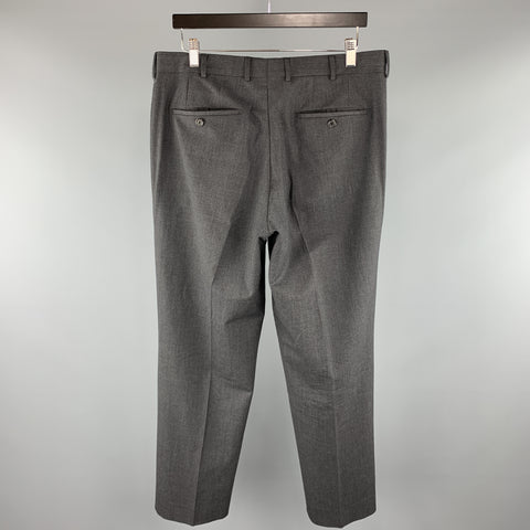 PRADA Taille 34 x 30 Pantalon habillé en laine unie charbon de bois avec braguette zippée