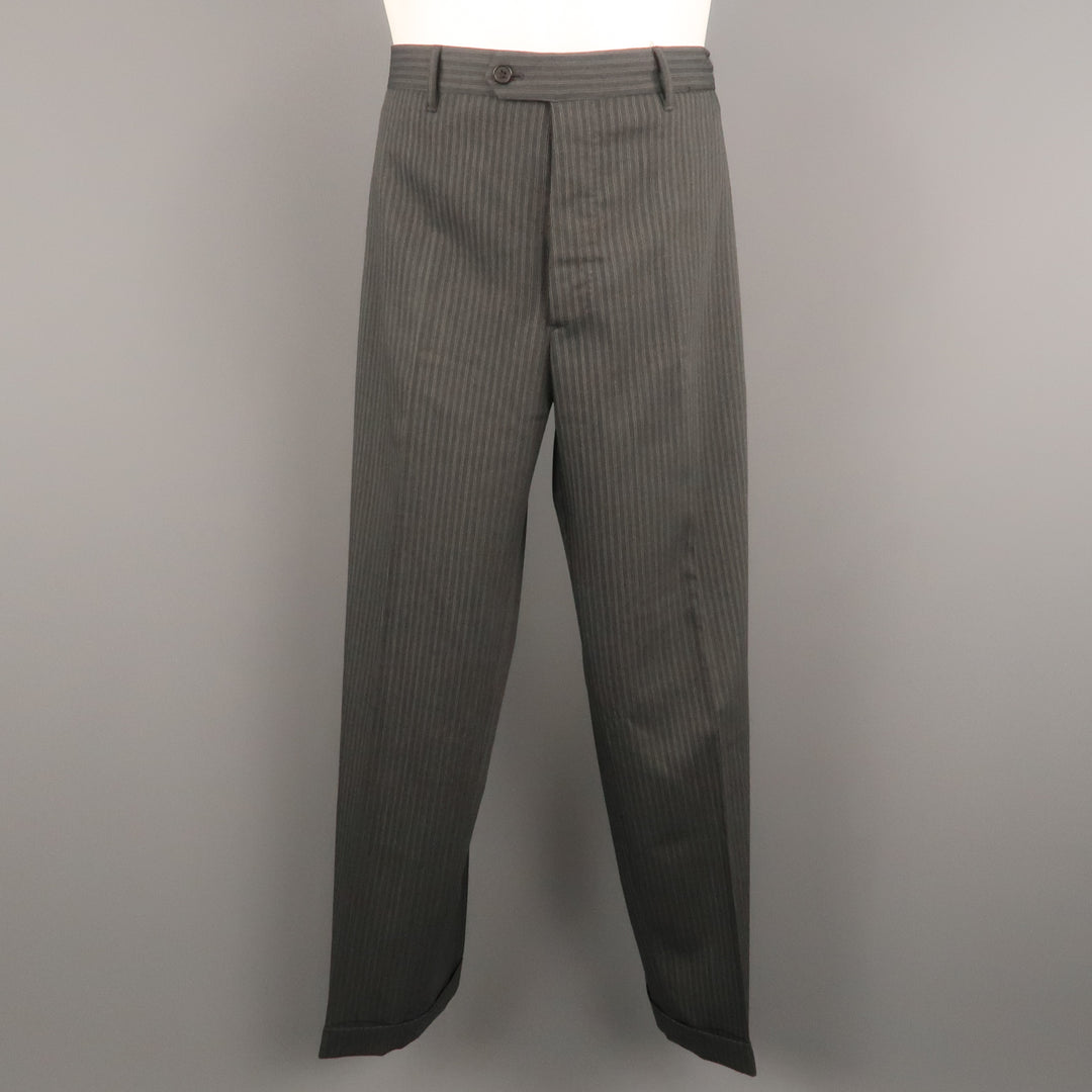 PRADA Size 36 Gray Stripe Wool Blend 31 Button Fly Dress Pants