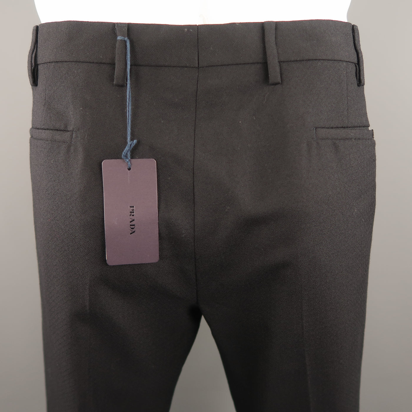 PRADA Size 38 x 28 Navy Checkered Wool Dress Pants