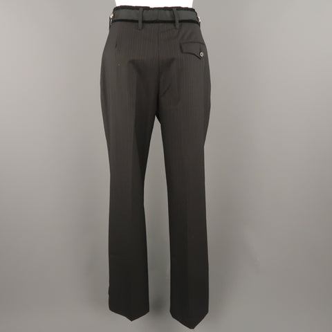 PRADA Size 4 Black Striped Virgin Wool  Rhinestone Waistband Dress Pants