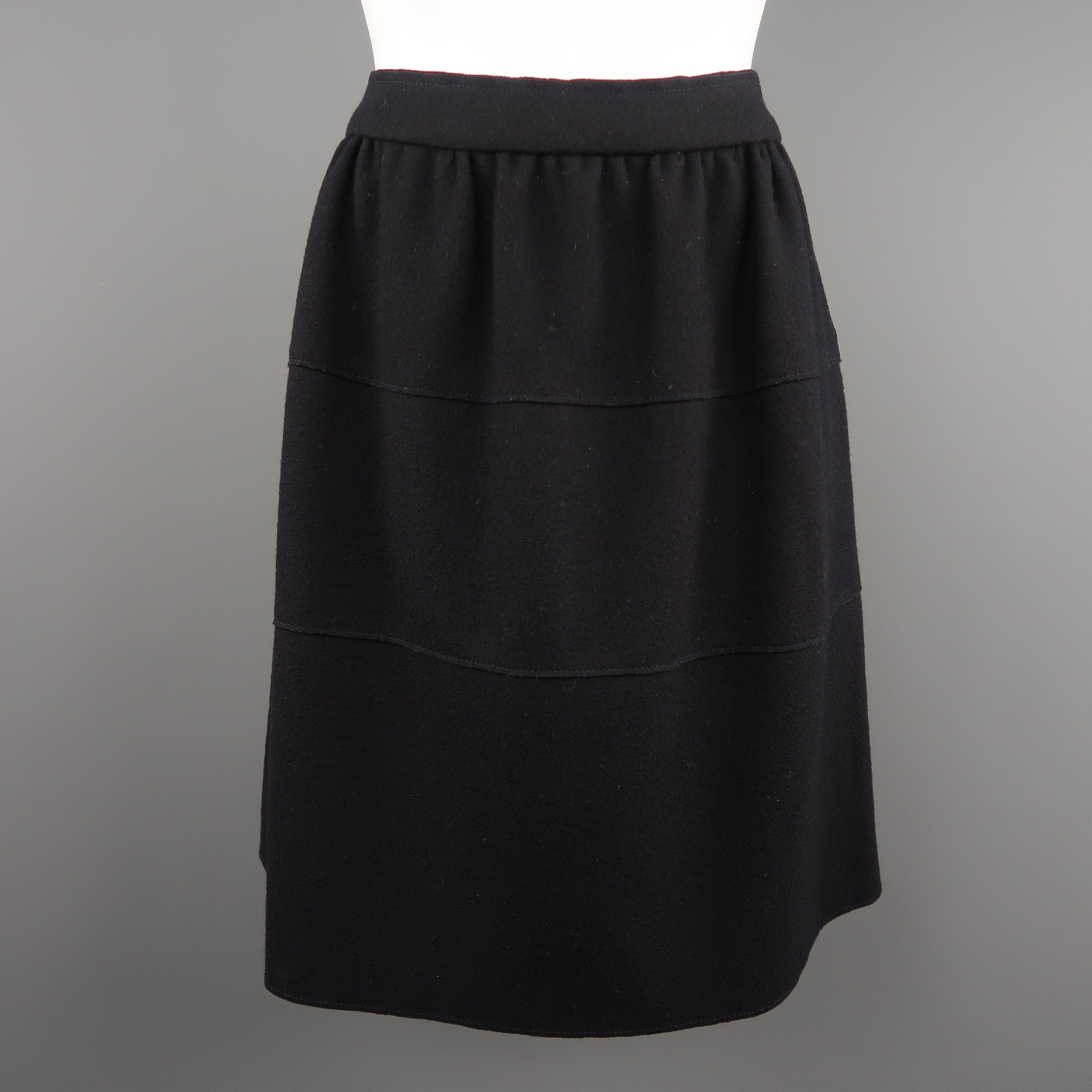 PRADA Size US 4 / IT 40 Black Virgin Wool Gathered Circle Skirt