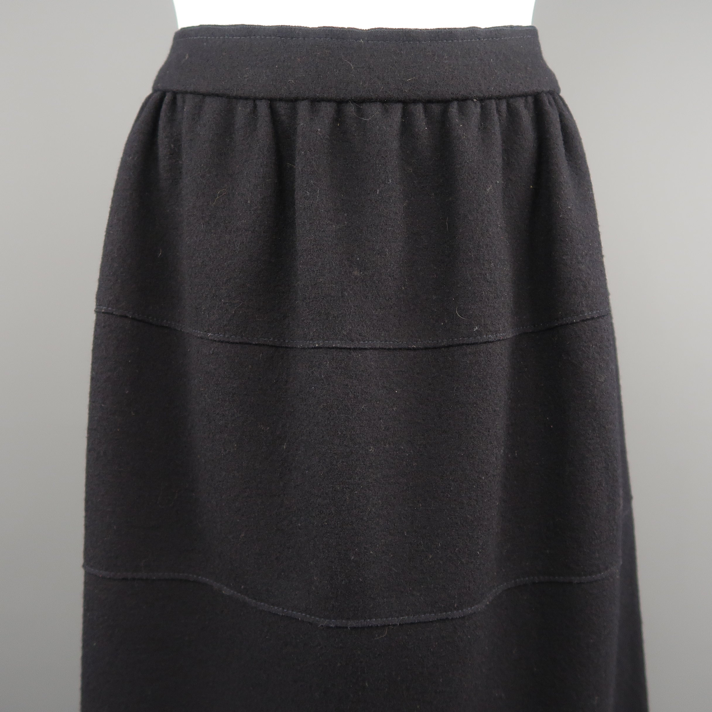 PRADA Size US 4 / IT 40 Black Virgin Wool Gathered Circle Skirt