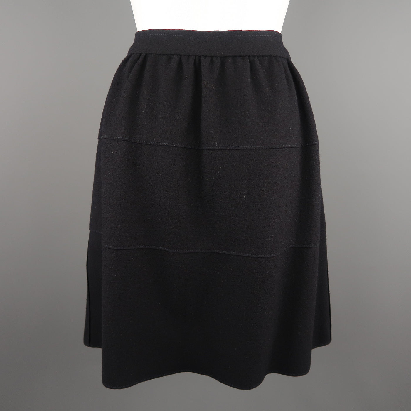 PRADA Size US 4 / IT 40 Black Virgin Wool Gathered Circle Skirt