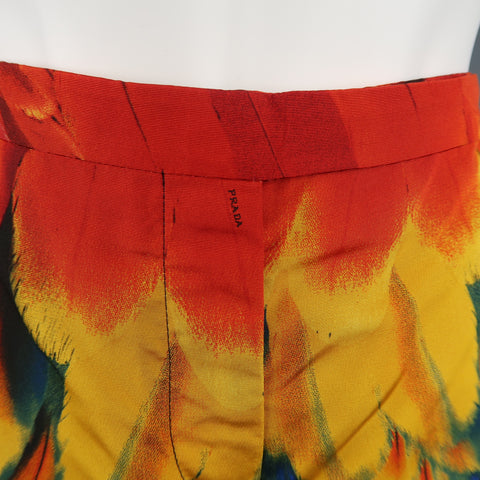 PRADA Size 4 Blue Red & Yellow Parrot Feather Print Silk Faille Dress Pants