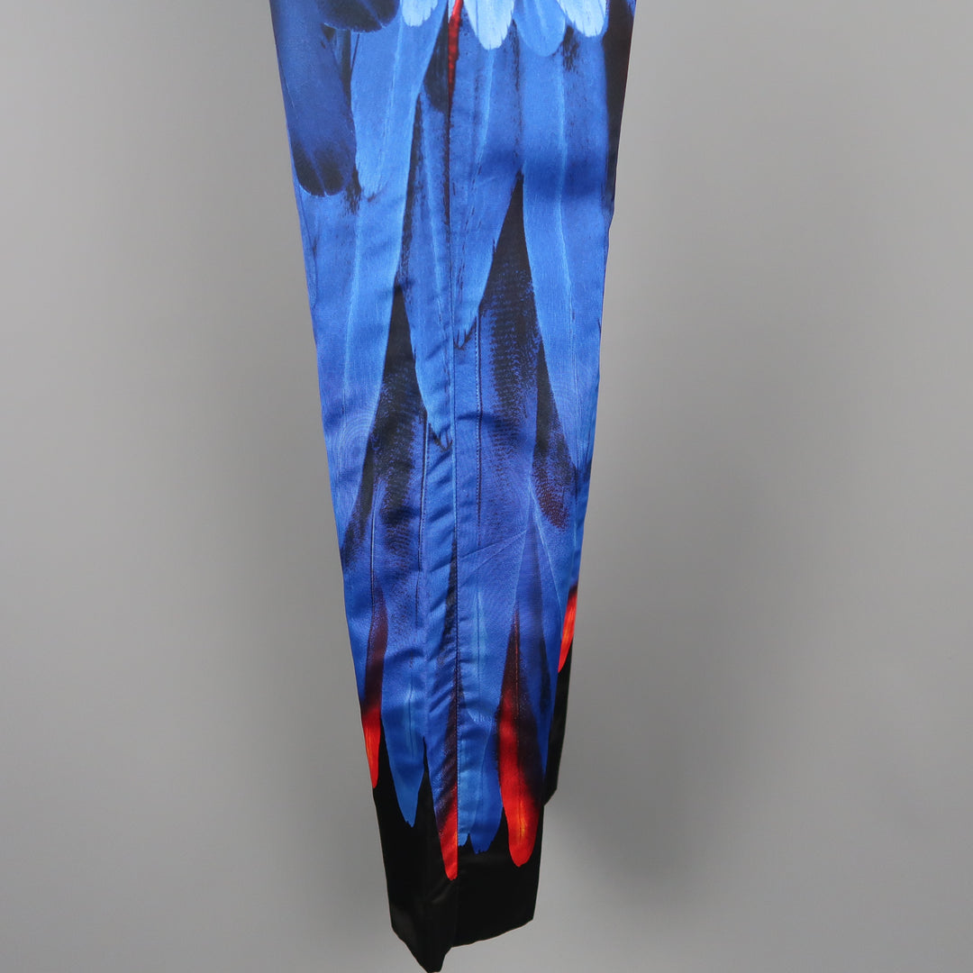 PRADA Size 4 Blue Red & Yellow Parrot Feather Print Silk Faille Dress Pants