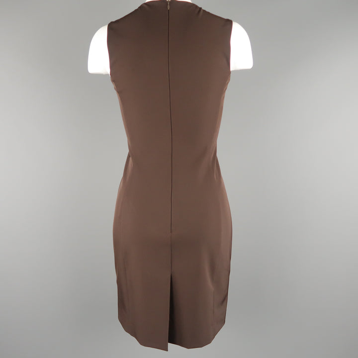 PRADA Size 4 Brown Twill V Neck Sleeveless Shift Dress