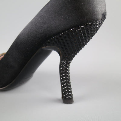 PRADA Size 6 Black Silk Purple Crystal Peep Toe Curved Stud Heel Pumps