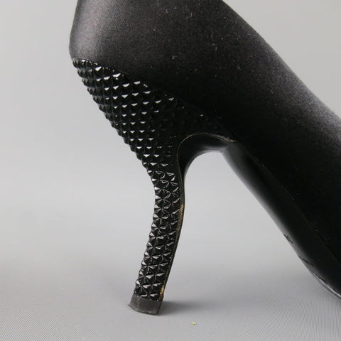 PRADA Size 6 Black Silk Purple Crystal Peep Toe Curved Stud Heel Pumps