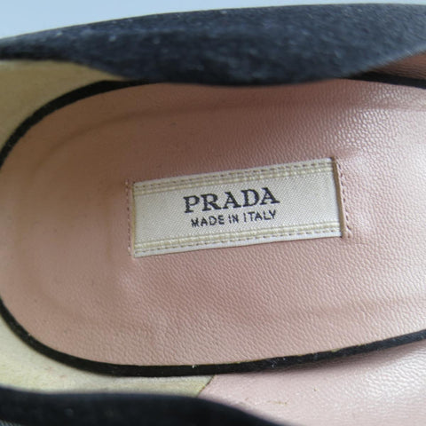 PRADA Size 6 Black Silk Purple Crystal Peep Toe Curved Stud Heel Pumps