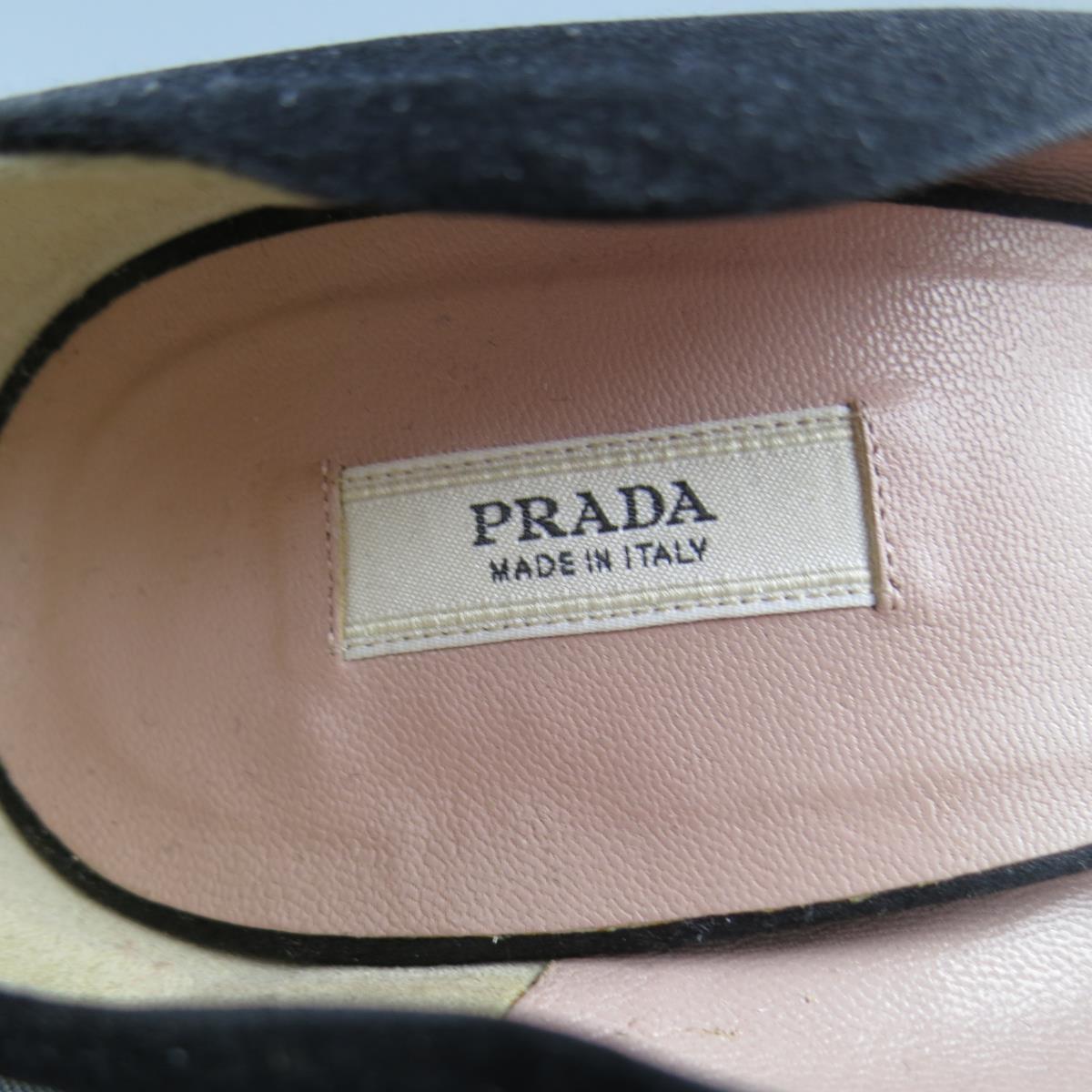 PRADA Size 6 Black Silk Purple Crystal Peep Toe Curved Stud Heel Pumps