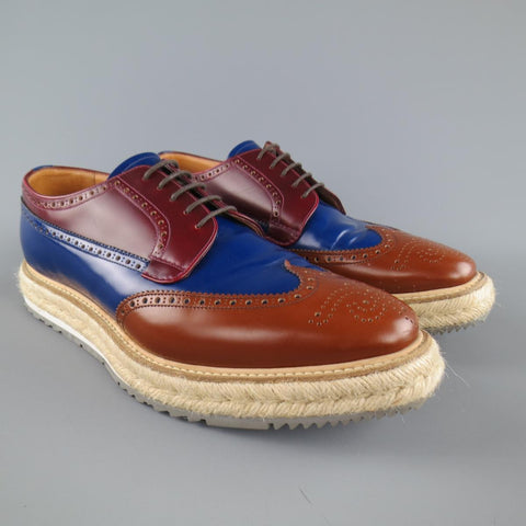 PRADA Size 9.5 Multi-Color Wingtip Platform Espadrille Brogues Spring 2011