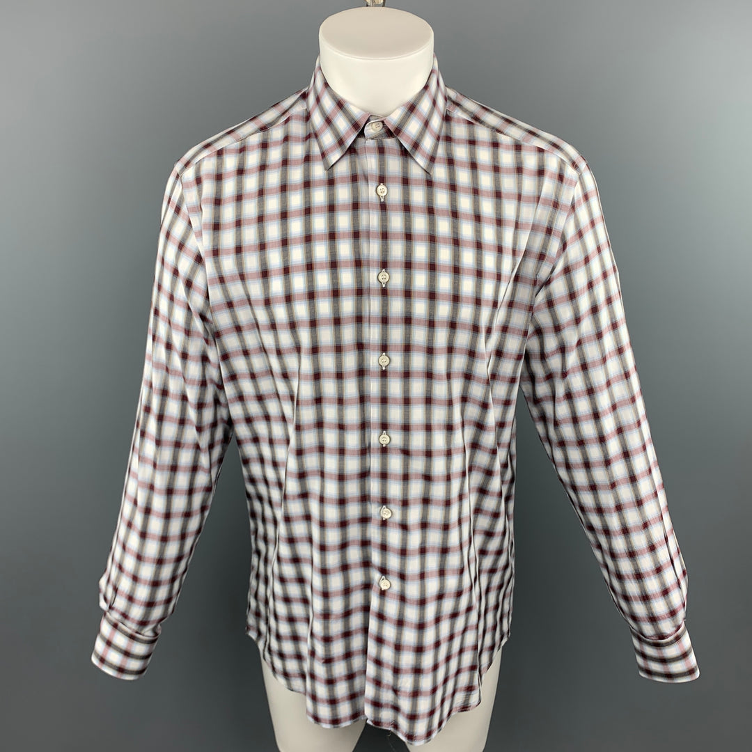 PRADA Size M Multi-Color Plaid Cotton Button Up Long Sleeve Shirt