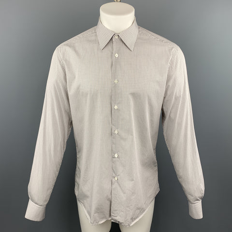 PRADA Taille M Chemise à manches longues boutonnée en coton à carreaux blancs 