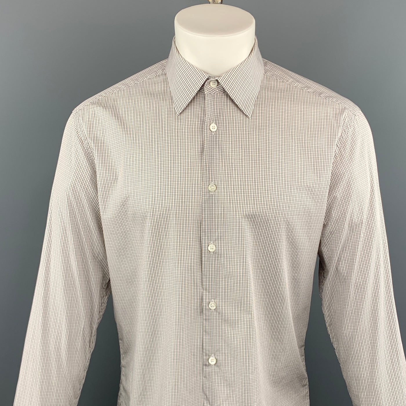 PRADA Size M White Plaid Cotton Button Up Long Sleeve Shirt