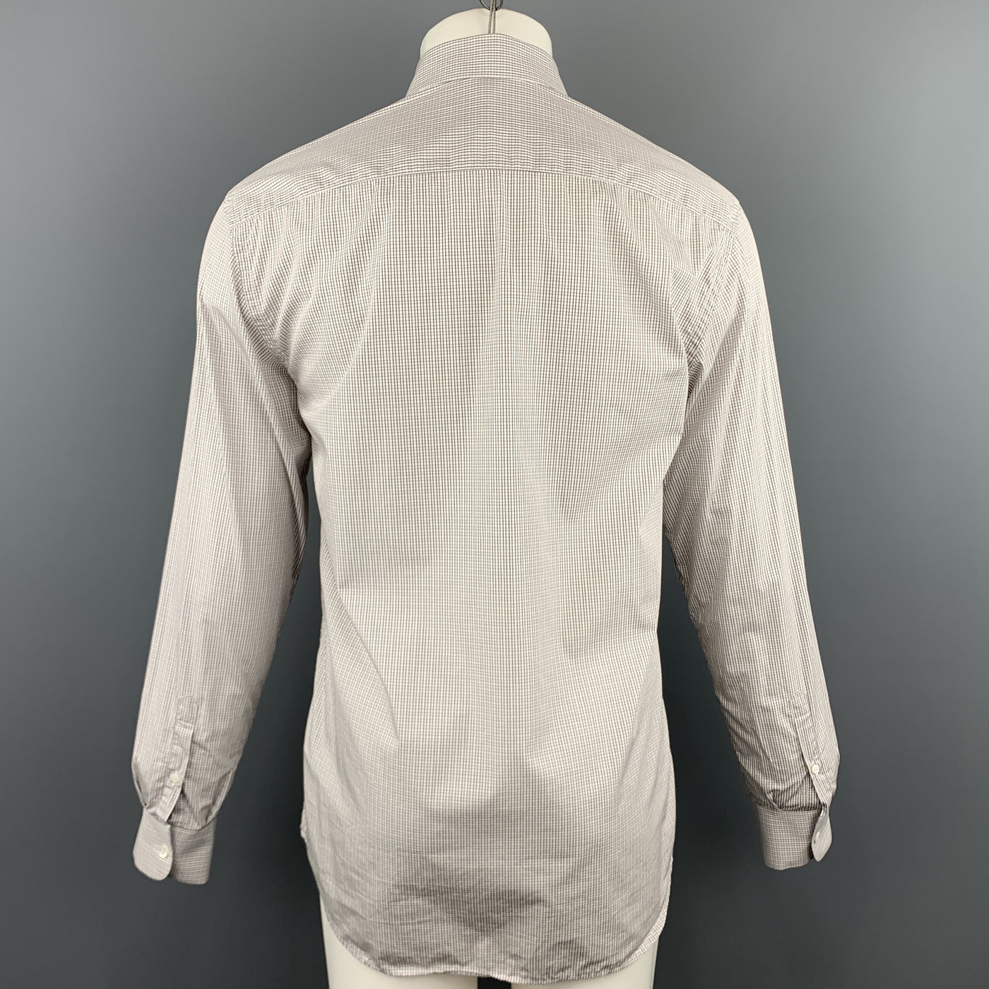 PRADA Size M White Plaid Cotton Button Up Long Sleeve Shirt