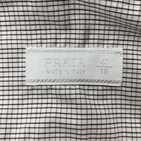 PRADA Size M White Plaid Cotton Button Up Long Sleeve Shirt