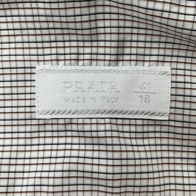 PRADA Size M White Plaid Cotton Button Up Long Sleeve Shirt