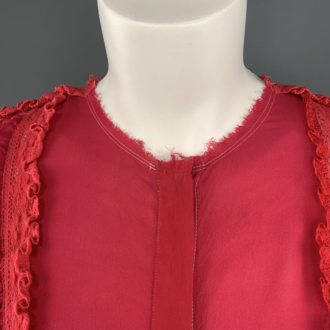PREEN LINE Size S Red & Fuchsia Silk / Viscose Blend Ruffle Blouse