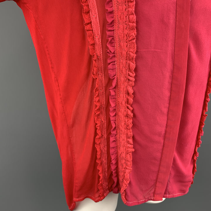 PREEN LINE Size S Red & Fuchsia Silk / Viscose Blend Ruffle Blouse