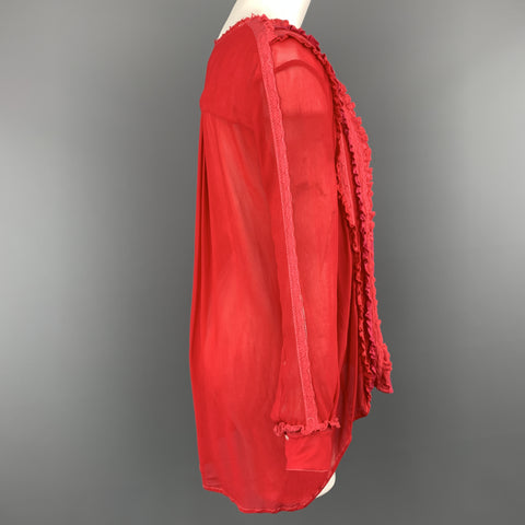 PREEN LINE Size S Red & Fuchsia Silk / Viscose Blend Ruffle Blouse