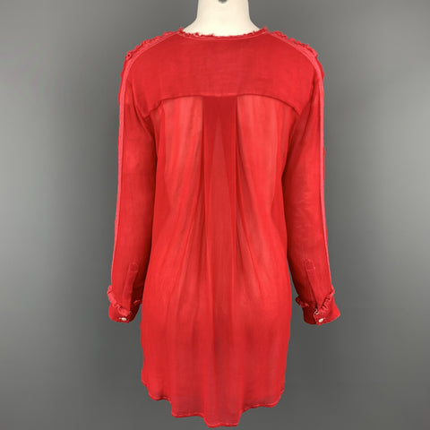 PREEN LINE Size S Red & Fuchsia Silk / Viscose Blend Ruffle Blouse