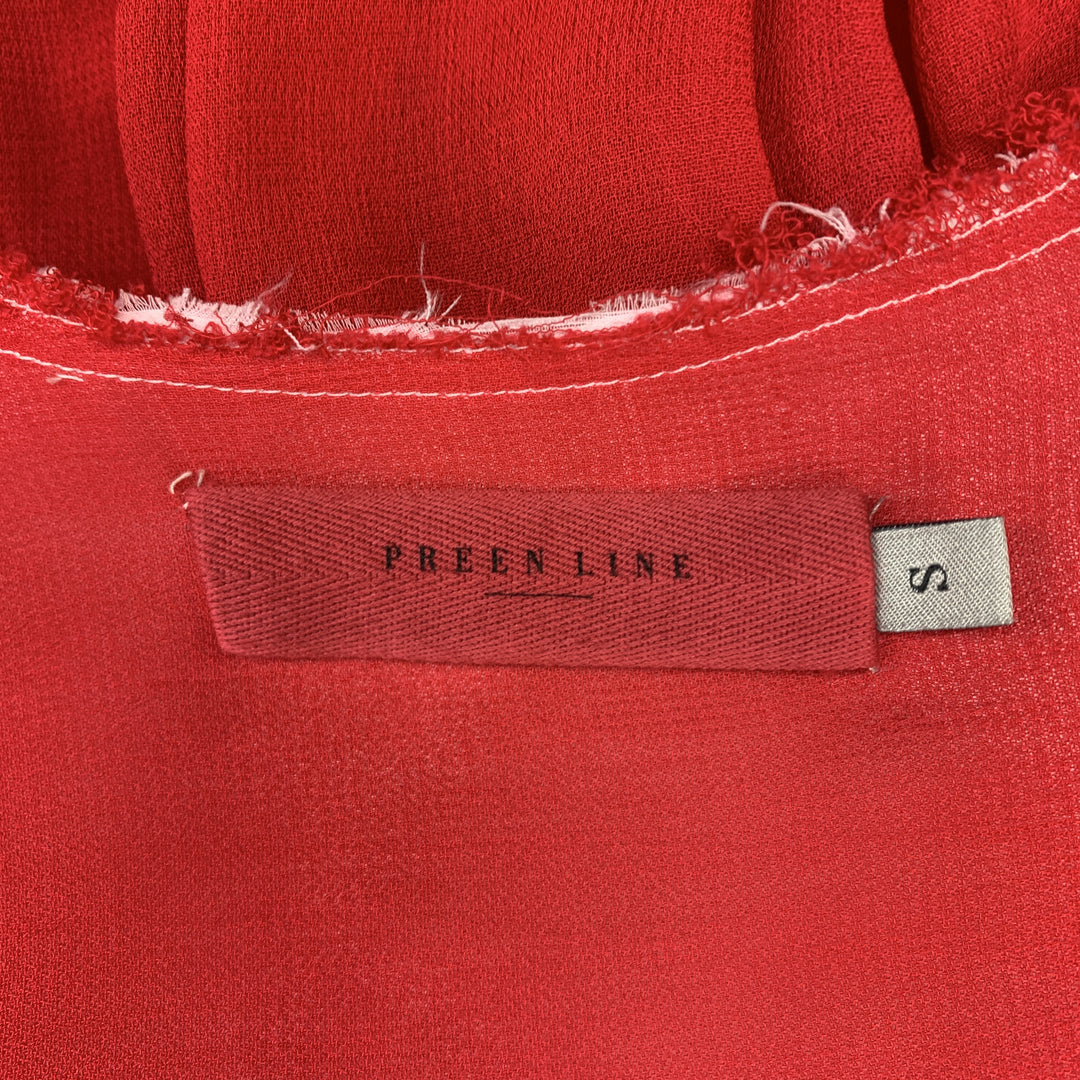 PREEN LINE Size S Red & Fuchsia Silk / Viscose Blend Ruffle Blouse