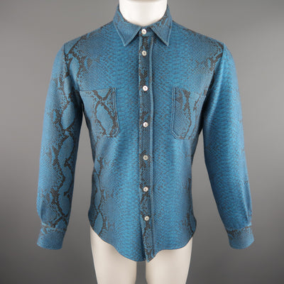 PRINTED ARTWORKS Size M Blue Snake Print Wool Blend Long Sleeve Shirt