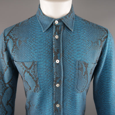 PRINTED ARTWORKS Size M Blue Snake Print Wool Blend Long Sleeve Shirt
