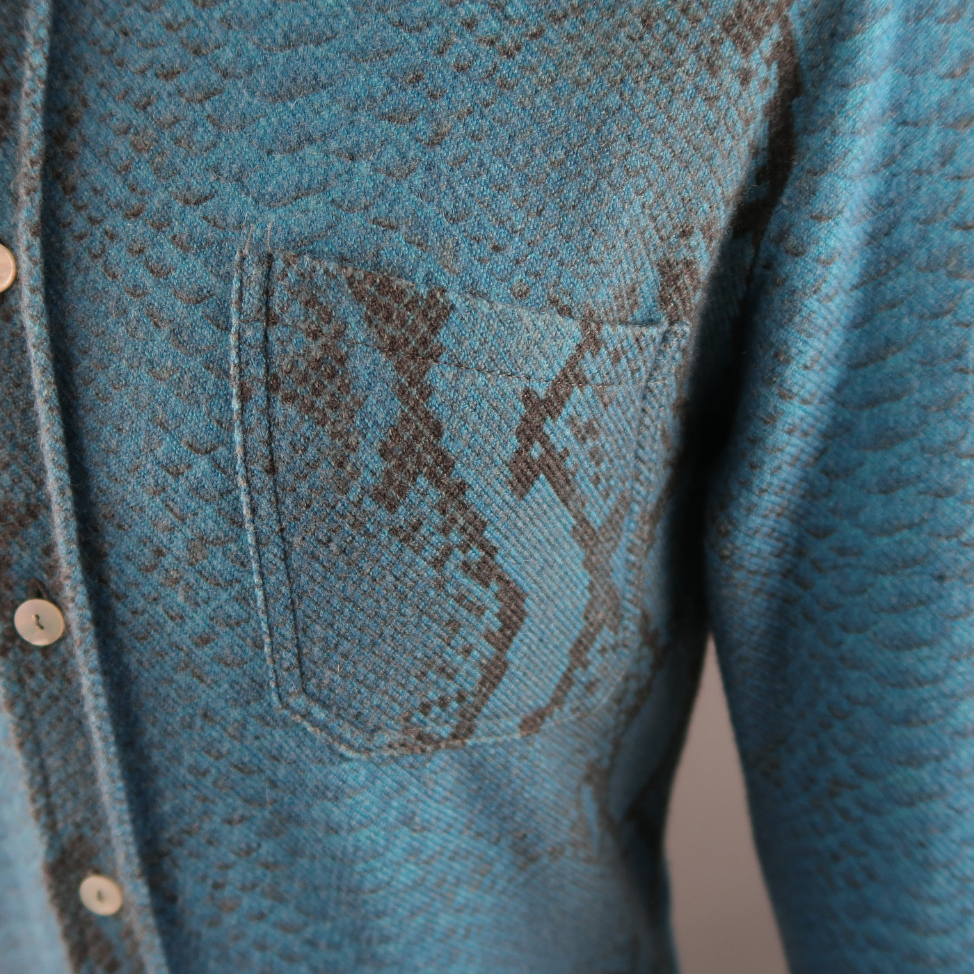 PRINTED ARTWORKS Size M Blue Snake Print Wool Blend Long Sleeve Shirt