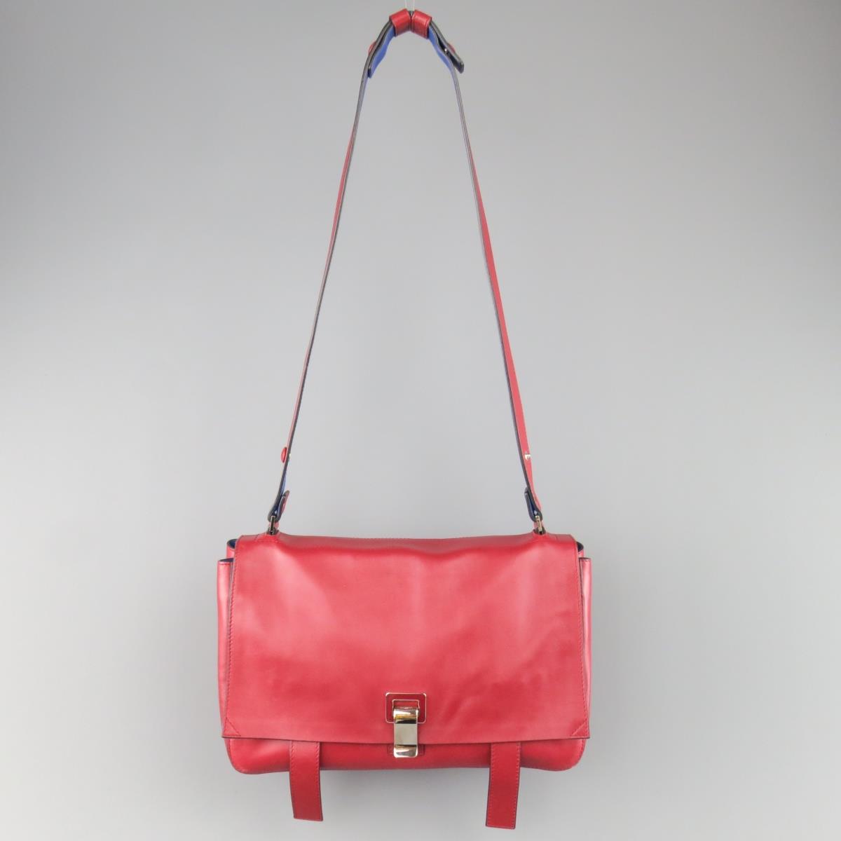 PROENZA SCHOULER Red & Blue Color Block Leather Shoulder Bag