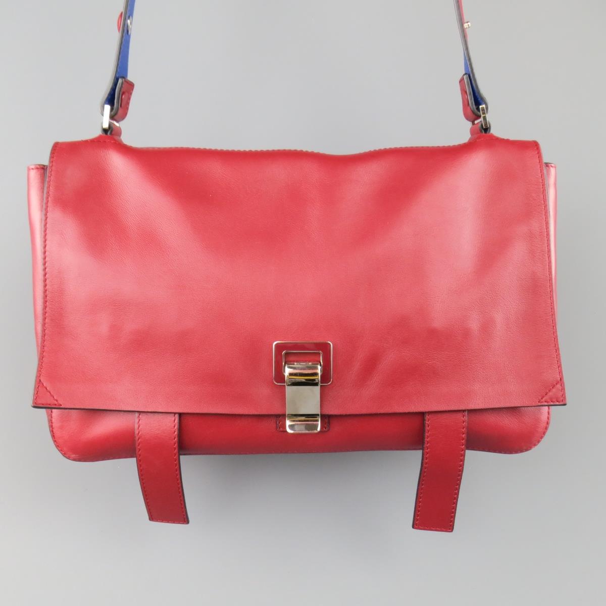 PROENZA SCHOULER Red & Blue Color Block Leather Shoulder Bag