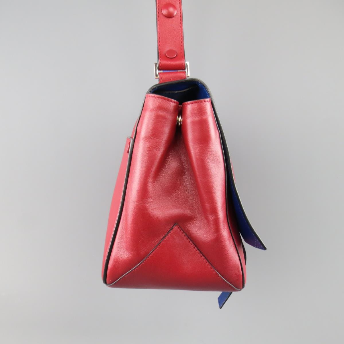 PROENZA SCHOULER Red & Blue Color Block Leather Shoulder Bag