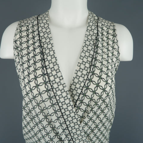 PROENZA SCHOULER Size 2 White & Green Chainlink Silk Wrap Ruffle Dress