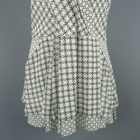 PROENZA SCHOULER Size 2 White & Green Chainlink Silk Wrap Ruffle Dress