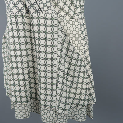 PROENZA SCHOULER Size 2 White & Green Chainlink Silk Wrap Ruffle Dress