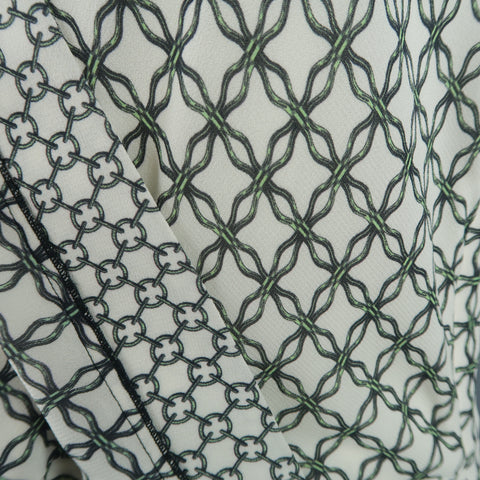 PROENZA SCHOULER Size 2 White & Green Chainlink Silk Wrap Ruffle Dress
